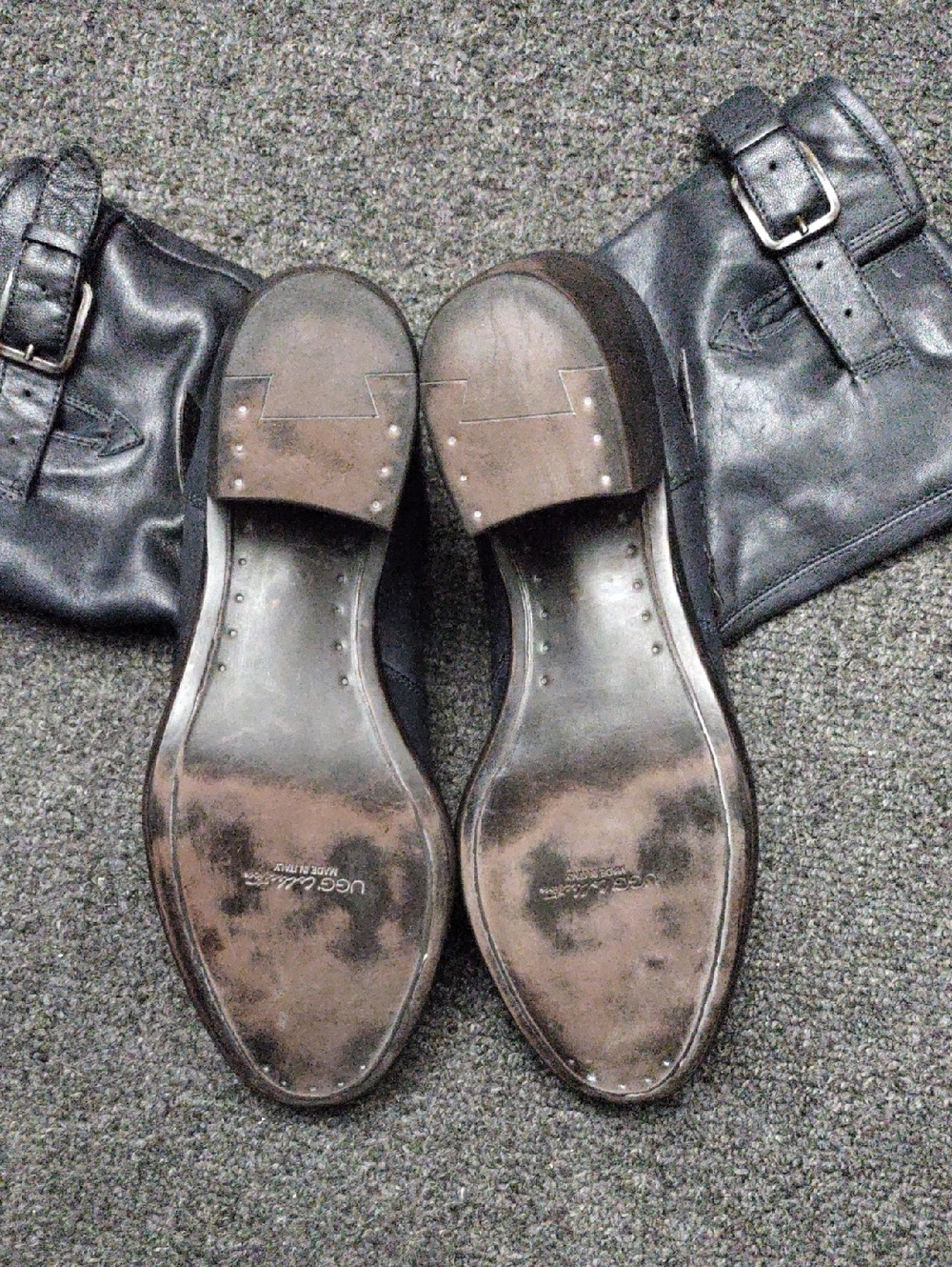 UGG Collection "Conchetta" Navy Blue Leather Moto/Combat Boots - Picture 8 of 8